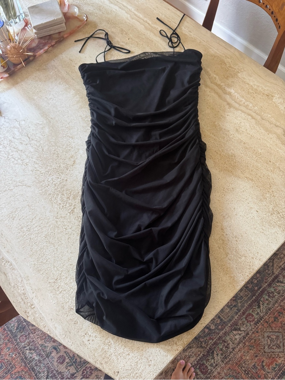 Sunday best Caruso ruched mesh dress in black